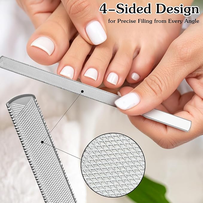 2 Pcs Stainless Steel Toenail File for Thick Nails, 4-Sided Design Toe Nail File 7.1 inch Durable Long Filer Fingernail Filing Nail Care Tool for Men Women