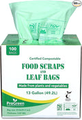 ProGreen Compostable Trash Bags, Extra Thick, Compost Kitchen Bin Bags, Food Scraps Yard Waste Bags, ASTM D6400 BPI and TÜV AUSTRIA Certified (13 Gallon, Pack of 100)
