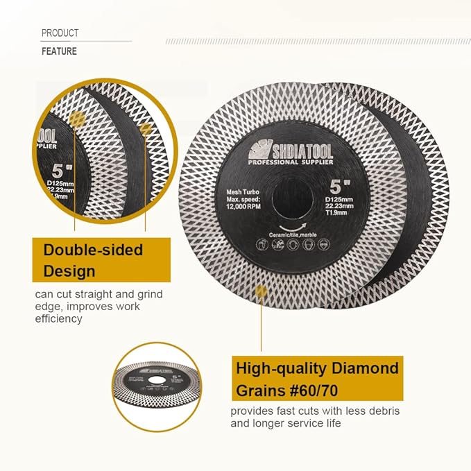 SHDIATOOL Tile Diamond Saw Blades 9-Inches Cutting Disc,Cut-Off Wheel for Dry/Wet Cutting Grinding Ceramic Marble Artificial Stone 180mm
