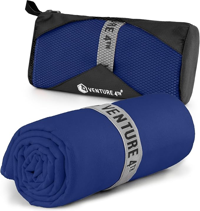 VENTURE 4TH Quick Dry Towel. Microfiber Travel Towel Ideal for Camping, Hiking, Backpacking, Gym. Lightweight & Fast Drying Travel Towels for Body. Compact & Easy to Pack - Navy Blue Medium