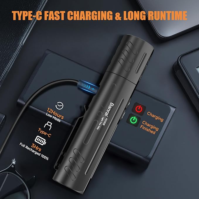 Rechargeable Tactical Flashlights High Lumens - Super Bright Small Powerful LED Magnetic USB C Flashlight, 8 Modes, Dual Button Waterproof Pocket Flash Light for Emergency, Car (1, Black)