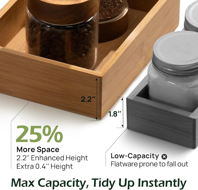 5-Piece Bamboo Drawer Organizer Set, 2.2" Deep | Multi-Use Organizers for Utensils, Silverware, Cutlery, Desk, Bathroom, Junk Drawer & Makeup, Non-Slip Feet Included.