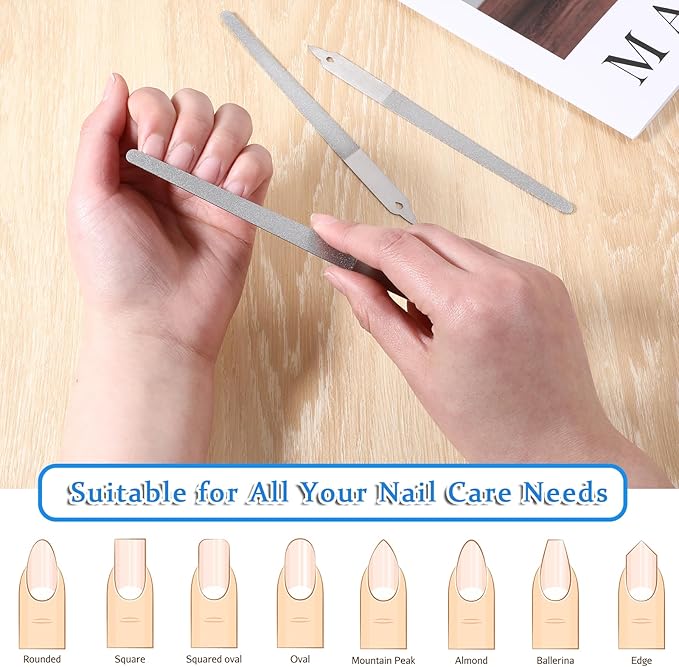 6Pcs Diamond Metal Nail Files, Double Sided Nails File, Thin Stainless Steel Manicure Pedicure Tools with Sharp Pointed Tip Individually Wrap for Women Men Salon Home(6Inch)
