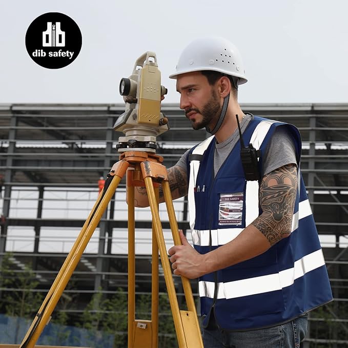 Dib Safety Reflective Vest High Visibility with Pockets and Zipper, Navy 4XL