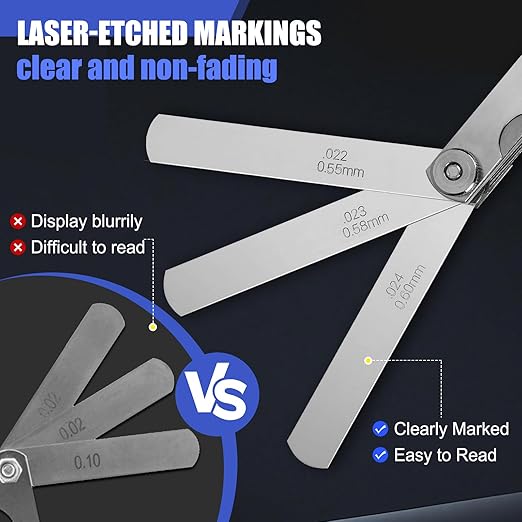 2Pcs High-Precision Feeler Gauge Set - 32-Blade Straight and 16-Blade Offset Filler Gauge, Dual Marked SAE & Metric Feeler Gauges for Valves, Spark Plug, Engine
