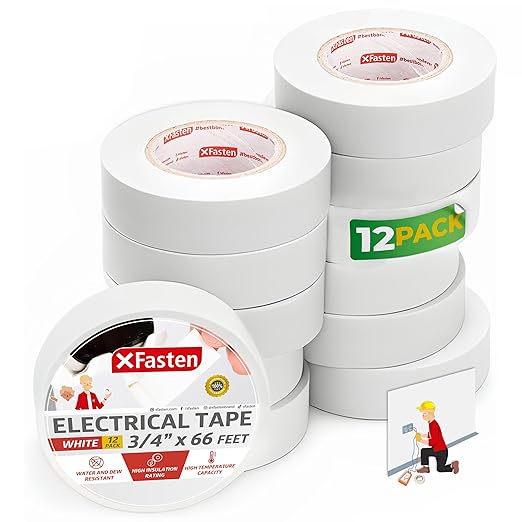 Xfasten Electrical Tape White 3/4 Inch x 66 Feet 12-Pack (792 Feet Total) UL/CSA Listed High Temp Residue-free Vinyl Automotive Electric Tape Waterproof (White, 3/4 Inch x 66ft (12-Pack 792 ft Total))