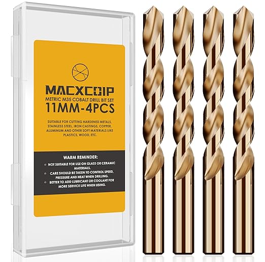 Metric 4Pcs M35 Cobalt Drill Bit Set, 11mm HSS Cobalt Jobber Drill Bits, for Hardened Metals, Stainless Steel, Cast Iron and Wooden Plastics