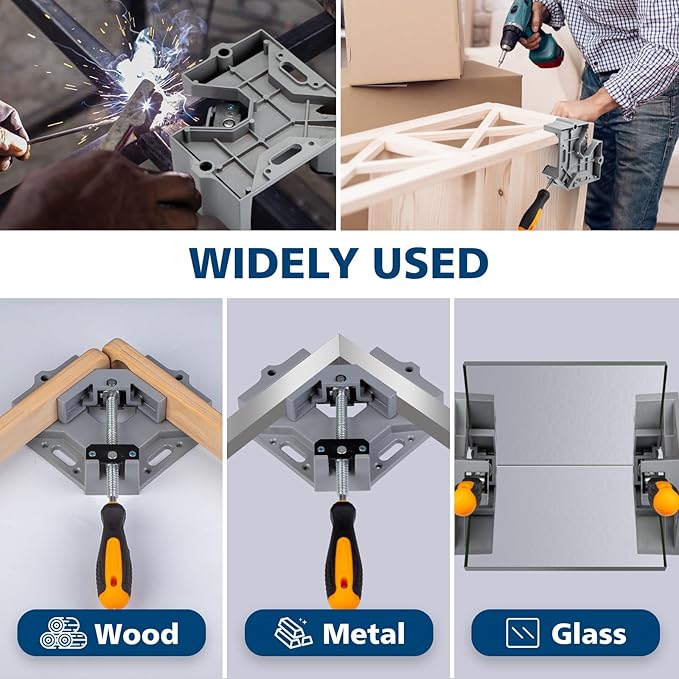 2pcs Right Angle Woodworking Clamp, With Adjustable Aluminum Alloy Swing Jaw, Single Handle Clamps, For Welding, Woodworking