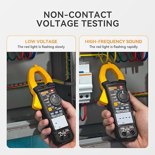 Digital Clamp Meter Multimeter 6000 Counts Voltage Tester with Auto Range, AC/DC Voltage, AC/DC Current, Resistance, Capacitance, ACV LowZ, Diode, Live Wire Test, NCV, True RMS,AC Current Meter LD204+