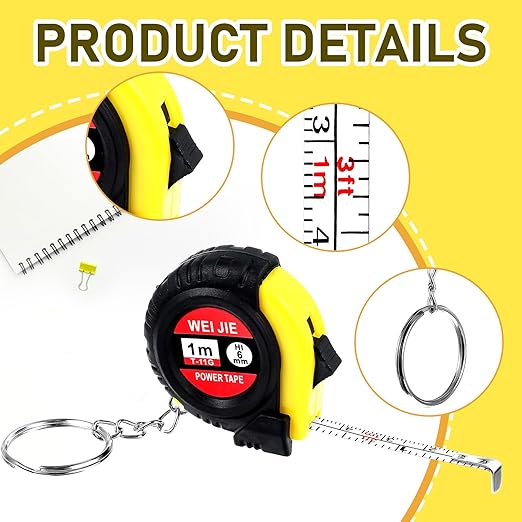 12 Pieces Small Tape Measure Keychains, 2 Inch Functional Mini Measures Keychains with Stable Slide Lock Pocket Portable Tape for Birthday Party Favors Gift Bag Fillers Prize 1 m/ 3 Ft