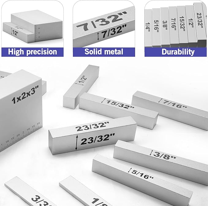 Setup Blocks Woodworking,15 Pcs Setup Height Gauge Set with Laser-Engraved Markings, Precision Woodworking Measuring Tools for Router and Table Saw, All Aluminum