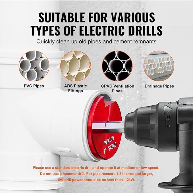 VEVOR PVC Pipe Reamer Kit, Aluminum Alloy, PVC Pipe Fitting Reamer Plumbing Tools Kit, Socket Saver for SCH 40 Pipe, Contains 1/2'', 3/4", 1", 5/4'', 3/2", 2", 3", 4'', for Water Lines, Drain Lines