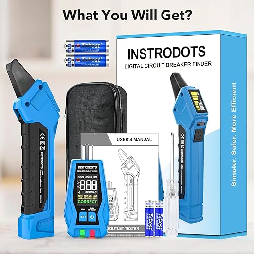 Circuit Breaker Finder, Digital Breaker Finder with GFCI Outlet Tester, AC 90-135V Electrical Circuit Tracer with Buzzer Alarm & Color LCD Display, Includes Batteries & Carrying Case