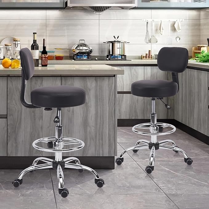 Drafting Stool Chair with Back, Adjustable Foot Rest Backrest Swivel Rolling Stool, Multi-Purpose Office Desk Chair, Thickened Seat for Home Bar Spa Kitchen Shop 4pack