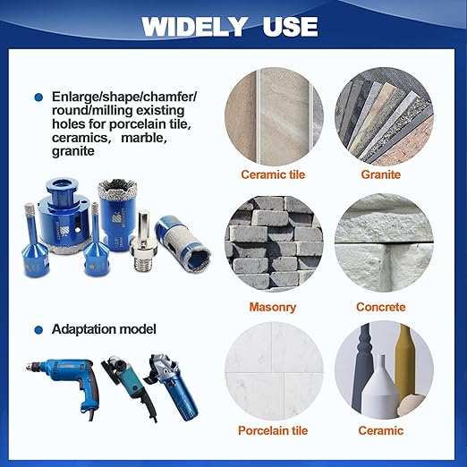 Tile Hole Saw Kit - BRSCHNITT Diamond Core Drill Bit Set 1/4",5/16",1-3/8",2" Drill Bit&1" Diamond Finger Milling Bit for Porcelain Tile Ceramic Marble Granite & Adapter