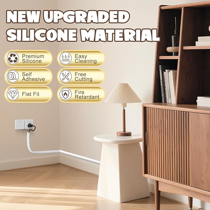 39 Inch Wall Cord Hider, Silicone Self Adhesive Cable Hider Cord Cover, Flexible Wire Covers for Cords Cable Cover Cable Concealer for Wires W0.59” H0.39” White