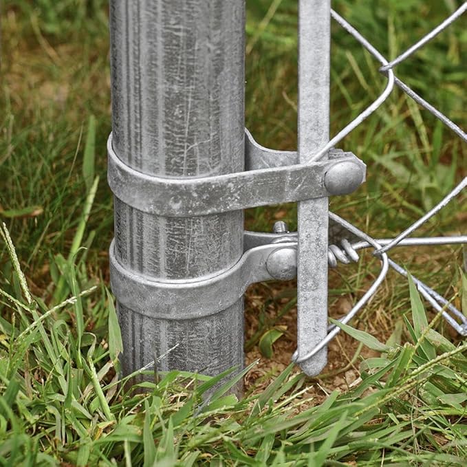 Galvanized Steel Chain Link Tension Band, Durable Steel Chain Link Fence Hardware, Rust-Resistant, Easy Install, Includes Required Bolt (25, 2-3/8")