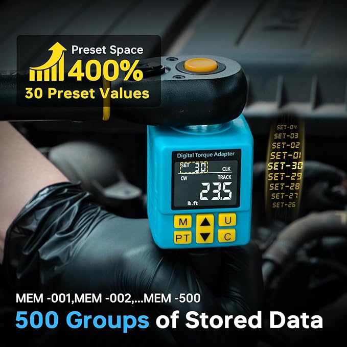1/2" Digital Torque Adapter, (±1% Accuracy, 7.4-150Ft-lb) Digital Torque Wrench Adapter for Auto, with Upgrade Color Display, Versatile Meter - Smart Alert | Peak/Track | Preset | Store/Delete(203N.m)
