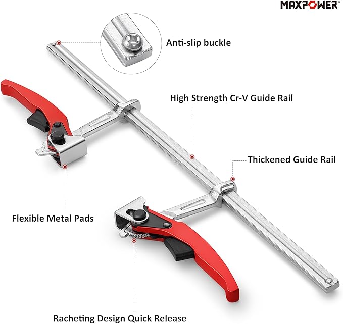 MAXPOWER Ratcheting Table Clamp, 15 3/4" Double Force Bar Clamp, Multifunctional F Clamp for Welding, Woodworking, Metal Working and DIY, Max Clamping Force 705 LBS