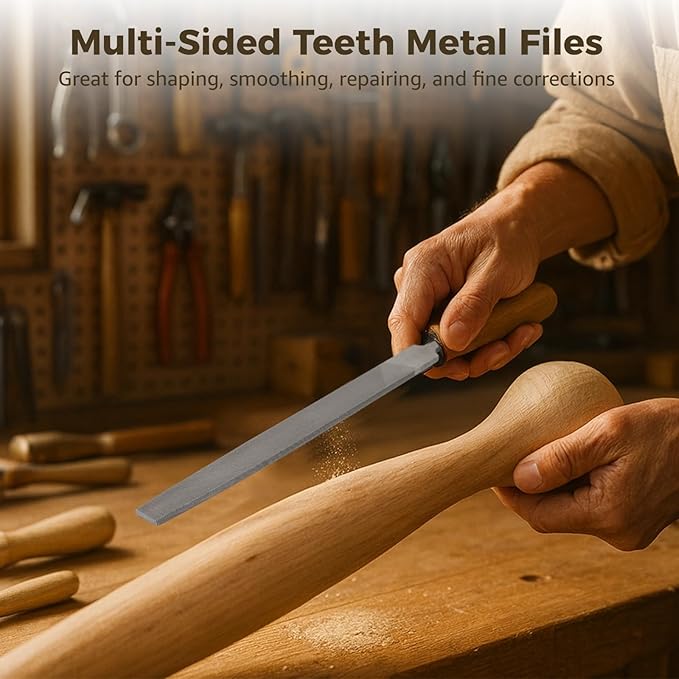 5 PCS Metal Files Set, Steel Hand File Kit, Triangular Flat Half-Round Files, T12 High Carbon Steel File for Woodworking, Metalworking, Jewelry, Plastic, DIY, Repair