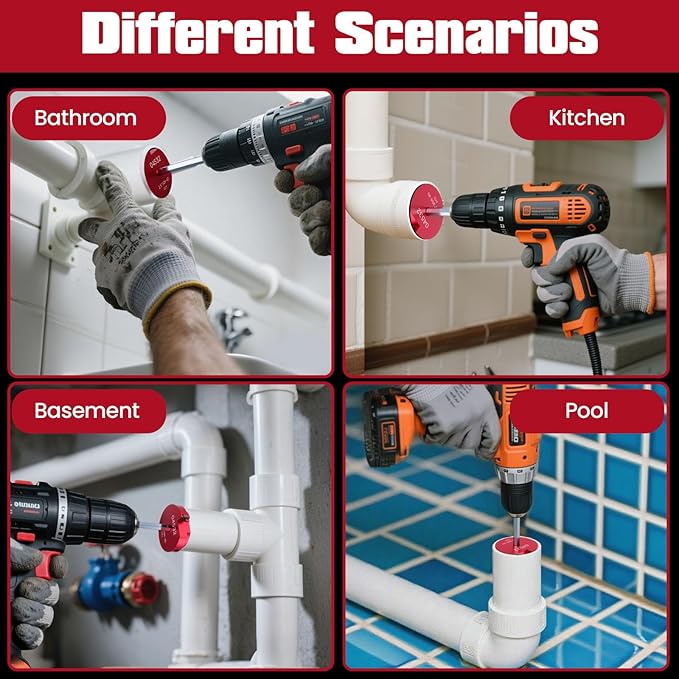 6Pcs PVC Pipe Reamer Kit, Lightweight Hollow Design PVC Fitting Saver for Sch.40 CPVC, ABS, Socket Hub Saver Includes 3/4", 1", 1-1/2", 2", 3", 4", Plumbing Tool Fits Standard 1/2" Drill