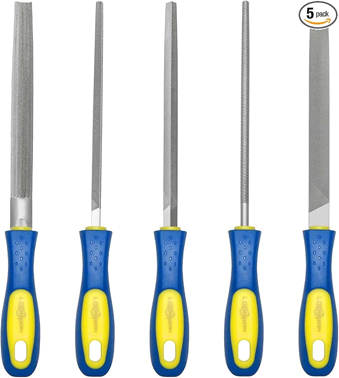 YKLP Needle File Set (Carbon Steel 5 PCS) Hardened Alloy Strength Steel - Set Includes Flat, Square, Triangular, Round, and Half-Round File(8'' Total Length)