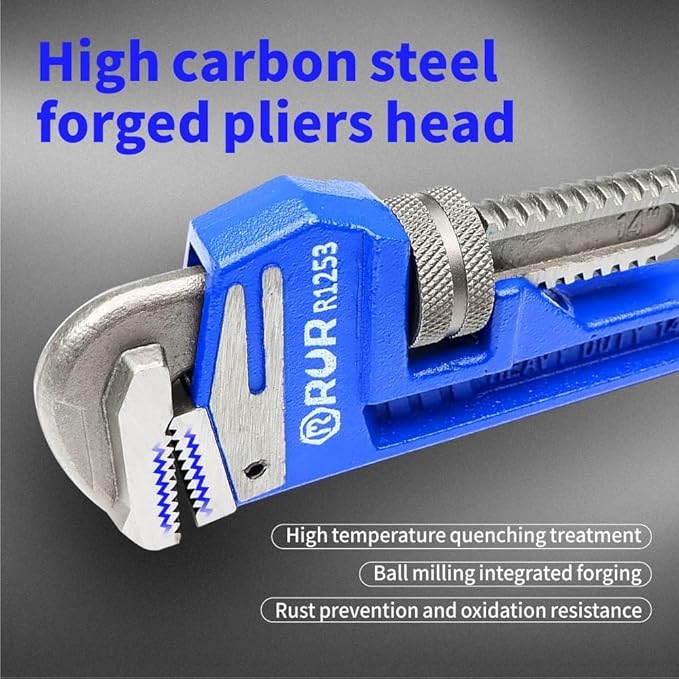 18 inch Heavy Duty Pipe Wrench - Quick-Adjust, Soft Grip Handle,Straight Jaw for Plumbing,Heavy Duty,Easy Adjusting,Tight Bite without Slipping