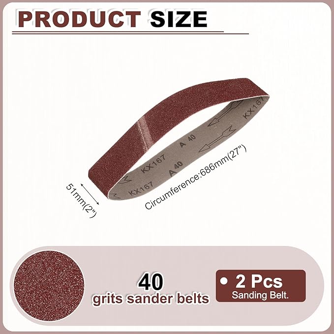 HARFINGTON 2 x 27 Inch Sanding Belts, 2 Pcs 40 Grits Aluminum Oxide Abrasive Belt Sander File Belt for Woodworking, Metal Polishing, Knife Sharpener