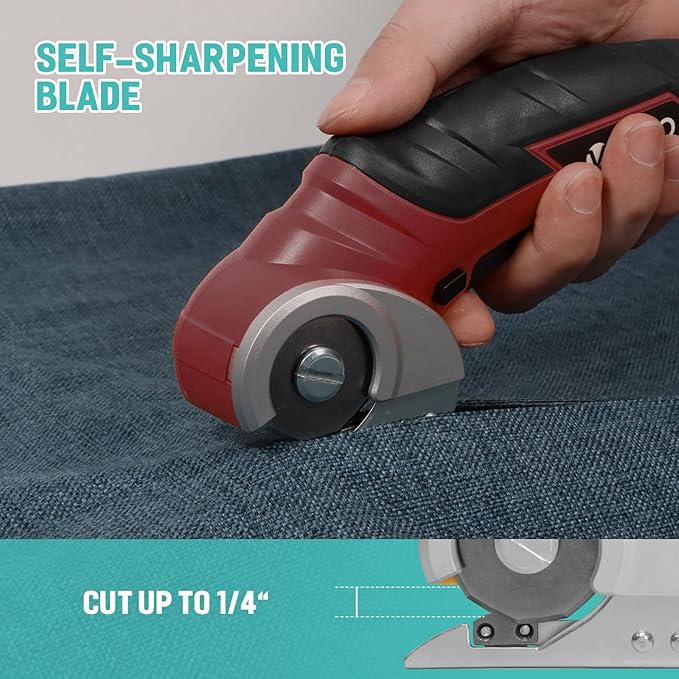 VLOXO Cordless Electric Scissors Cardboard Cutter 4V Electric Box Cutter Rechargeable Power Scissors with Safety Lock Multi-Cutting Tools for Leather Carpet Canvas (Red)