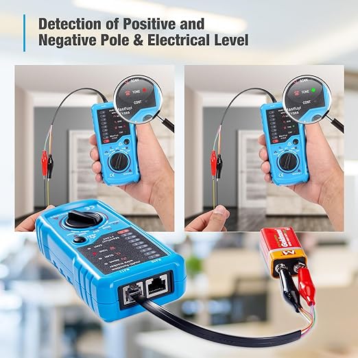Network Cable Tester, Line Finder with Probe Tone, Wire Tracker Multifunction, RJ11 RJ45 Cable Tracer, Telephone Line Test, Ethernet LAN Network Cat5 Cat6 Cable Maintenance Collation