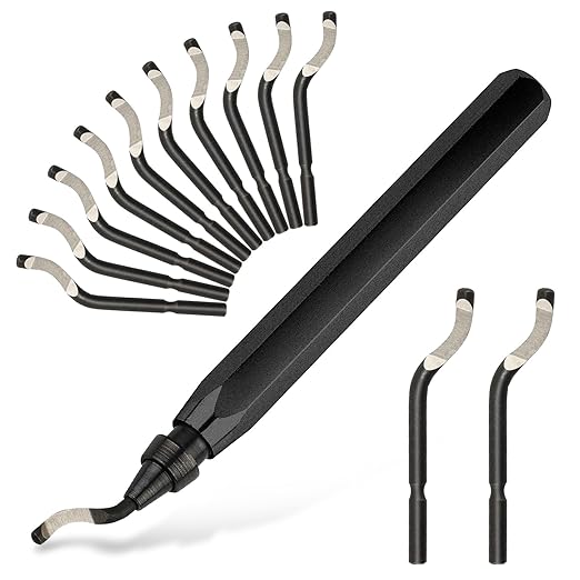 Deburring Tool with 12 High Speed Steel Blades, Deburring Tool 3D Printing, Deburring Tool for Metal, Resin, Copper, Plastic, PVC Pipes, 3D Printed Edges (1 Black Handle)