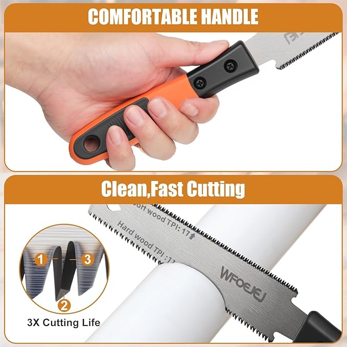 Japanese Hand Saw, 6-Inch Double-Edge Pull Saw, SK5 Flexible Blade,11/17 TPI Blade with Soft Grip Handle for Hardwood & Softwood Woodworking.