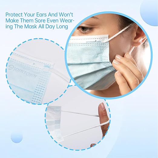Jointown Disposable Face Masks, ASTM Level 3 Surgical Mask with 3 Ply Protection & Elastic Earloop, 50 Pack Blue