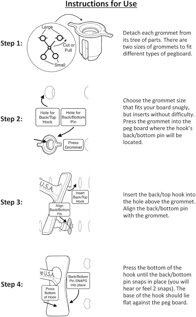PegPro® J, 1", 2" Hooks Kit for Standard “Wood Fiber” pegboard – Durable Plastic Pegboard Hooks - for Garage, Kitchen, Craft Room, and More (J, 1", 2" Hook - 50 Pack, Black)