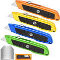 DIYSELF 4 Pack Retractable Box Cutters, Utility Knives with 10 Blades, Heavy Duty for Cardboard, Carpet, Paper