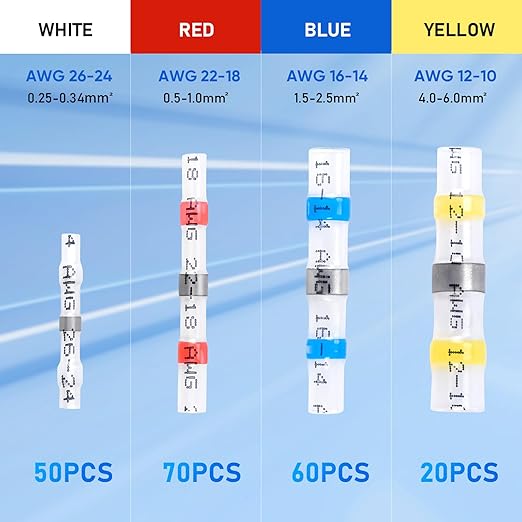 TICONN 200 Pcs Solder Seal Wire Connectors, Heat Shrink Butt Connectors, Waterproof and Insulated Electrical Wire Terminals, Butt Splice (200PCS)