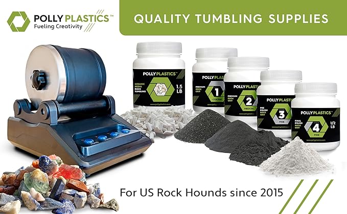 Polly Plastics Rock Tumbler Grit and Polish Refill Media Kit | 4-Steps Supplies for Tumbling and Polishing Stones | Professionals Adults and Kids | Polish 20lbs of Rocks (Bulk Stage 1 Refill)