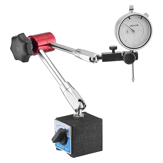 VEVOR Dial Test Indicator with Magnetic Flexible Base Stand, 0.001 inch Accuracy, 0-1 inch Range, Fine Adjustable Long Arm, Professional for Machine Set-Up, Narrow Area Measurement, Easy to Read