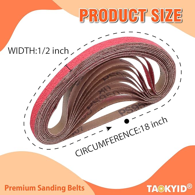 1/2 X 18 Inch Sanding Belts 80 Grit, 1/2x18 Inch Ceramic Sanding Belt for Belt Sander, Metal Finishing, Rust Removal, Woodworking, 20 Pcs