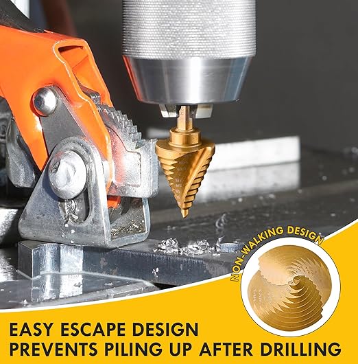 Step Drill Bit Set, 3/16" to 1-3/8", 3/8“ Hex Shank High Speed Steel Step Drill Bit for Stainless Steel, Metal, Aluminum, Copper, Wood, PVC