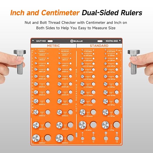 54 Nut and Bolt Thread Checker, Bolt Size and Thread Gauge 22 Standard & 24 Metric Bolt & 8 Drill Bit Gauge, Bolt and Nut Identifier Gauge with Inch and Centimeter Scales
