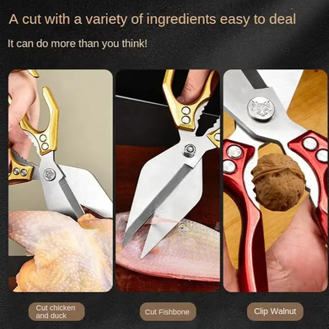 Multi-Purpose Kitchen Scissors,stainless steel scissors,Poultry Shears,Sharpeners Bottle Openers Zester and More Stainless Steel,for opening cans and heavy duty poultry cutting (Red)