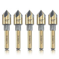 Countersink Drill Bit Set, 5 Pieces High Speed Steel 82 Degree 5 Flute 6mm Round Shank Mill Cutter Bit Countersink in Sizes 1/2" Set with Carrying Case.