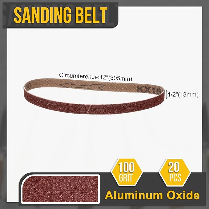 1/2 x 12 Inch Sanding Belt, 20 Pcs 100 Grit Knife Sharpener Belts Work Sharpening for Belt Sander Knife Carving Tool Metal Working