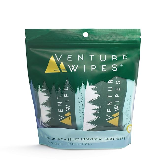 Venture Wipes Tea Tree Oil Body Wipes - Adventure Wipes for Adults - Biodegradable Cleansing With Aloe and Vitamin E - Camping Essentials - Individually Wrapped - 10 Count Bag