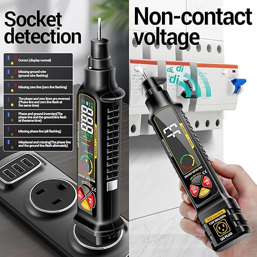 Non Contact Voltage Tester Outlet Receptacle Detector Dual Range AC 2-440V,50Hz-60Hz Live/Neutral Wire Tester with LCD Display,Breakpoint Finder,Light Fuse Checker,Circuit Polarity Wall Plug Tool