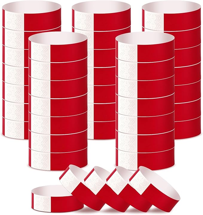 500 Pcs Red Paper Wristbands for Events Waterproof Neon Wrist Bands Adhesive Concert Identification Wristbands Hand Bands for Events (Red)
