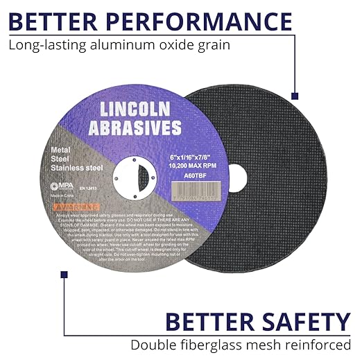 50 Pc 6" x 1/16" x 7/8" Cut-Off Wheels Lincoln Abrasives Metal & Stainless Steel