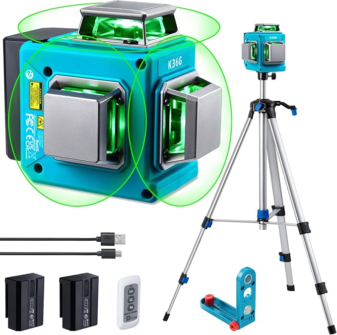 KEZERS Laser Level with Tripod,3 x 360 Self Leveling Laser Leveler tool for Picture Hanging,Construction,Remote Controller,Rechargeable Battery,Carry Pouch Included