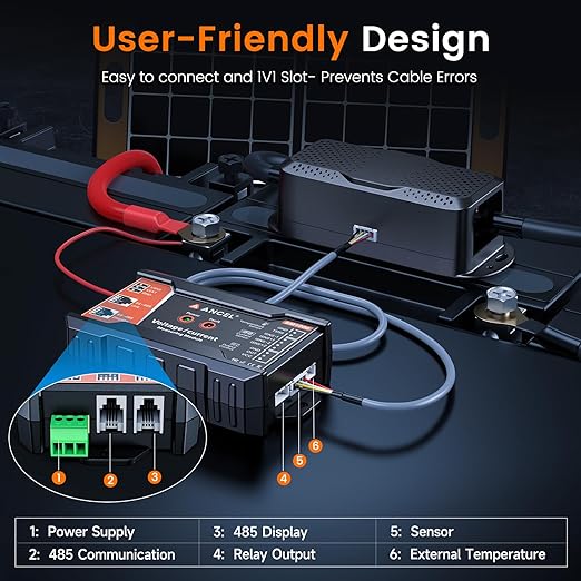 ANCEL BM1000 Bluetooth Battery Monitor with 400A Shunt, Wide 10-120V Range Smart Battery Meter, Real-Time Voltage Current SOC Tracking, Compatible with RV, Solar, Marine & Off-Grid Systems